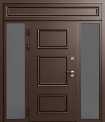 Входная группа с терморазрывом, остеклением, металлобагетом и порошковым покрытием коричневого цвета Входная группа с терморазрывом, остеклением, металлобагетом и порошковым покрытием коричневого цвета