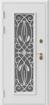 Непромерзающая стальная термодверь со стеклом, решеткой и белым порошковым напылением Непромерзающая стальная термодверь со стеклом, решеткой и белым порошковым напылением