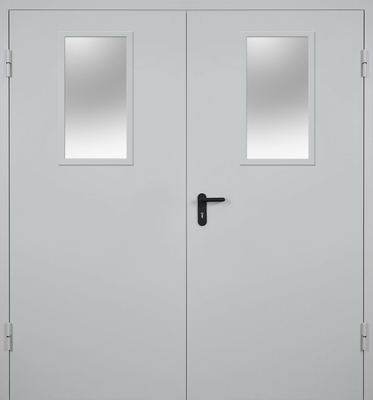 Двупольная остекленная противопожарная дверь ДПМ(О)-02 EI-60 RAL 7035 (серая) Двупольная остекленная противопожарная дверь ДПМ(О)-02 EI-60 RAL 7035 (серая)