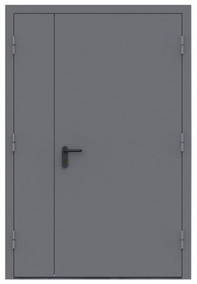 Серая полуторастворчатая противопожарная дверь EI-60 без остекления Серая полуторастворчатая противопожарная дверь EI-60 без остекления