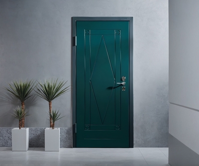 Дверь с МДФ зеленого цвета Дверь с МДФ зеленого цвета