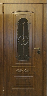 Металлическая непромерзающая термодверь МДФ с остеклением и решеткой Металлическая непромерзающая термодверь МДФ с остеклением и решеткой