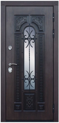 Стальная наружная дверь МДФ с терморазрывом, стеклопакетом и ковкой Стальная наружная дверь МДФ с терморазрывом, стеклопакетом и ковкой